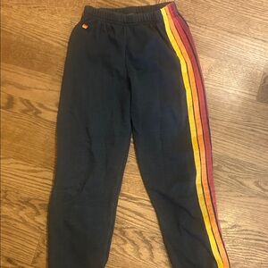 Aviator Nation Kids Black Joggers with Red,Orange, Yellow and Blue Stripes